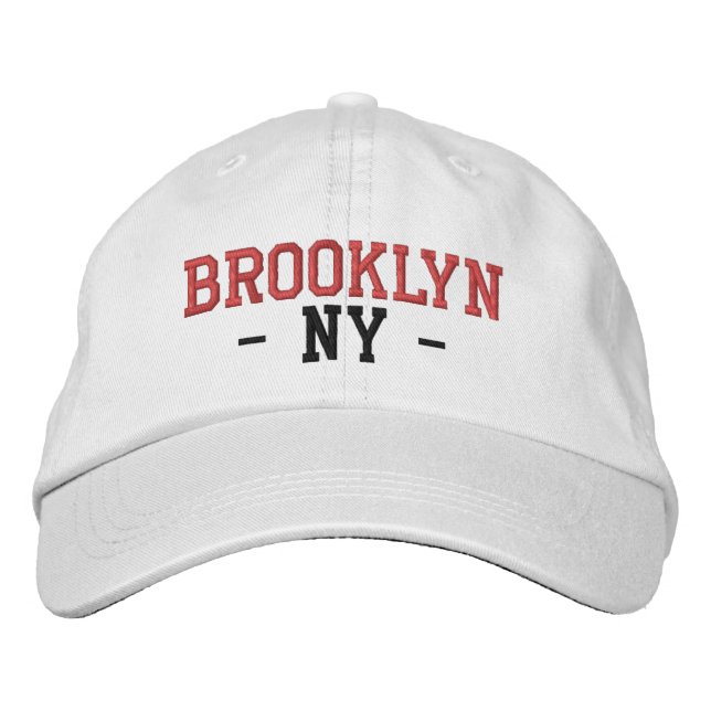 BROOKLYN NY Preppy Red Black on White Broderad Keps (Framsida)