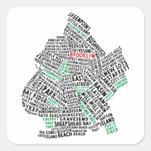 Brooklyn NYC Typografi Karta Fyrkantigt Klistermärke