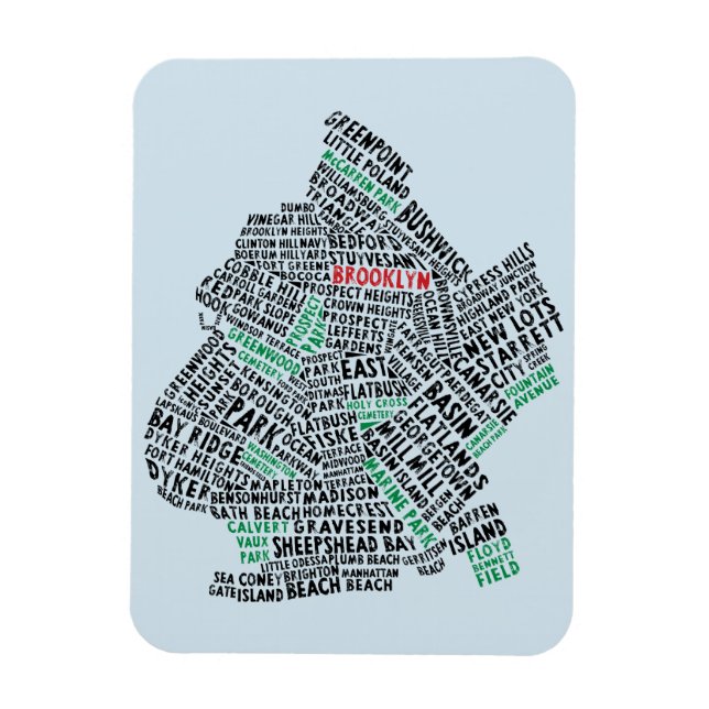Brooklyn NYC Typography Karta Magnet (Vertikal)