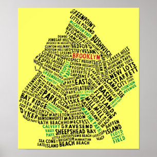 Brooklyn NYC Typography Karta Poster