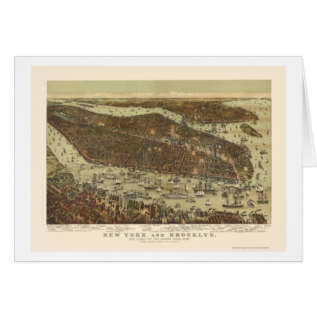 Brooklyn panorama- karta för NY - 1892 Hälsningskort (Framsidan Horizontal)