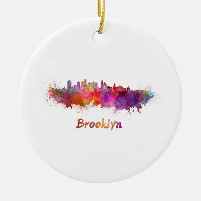 Brooklyn skyline in watercolor julgransprydnad keramik (Framsidan)