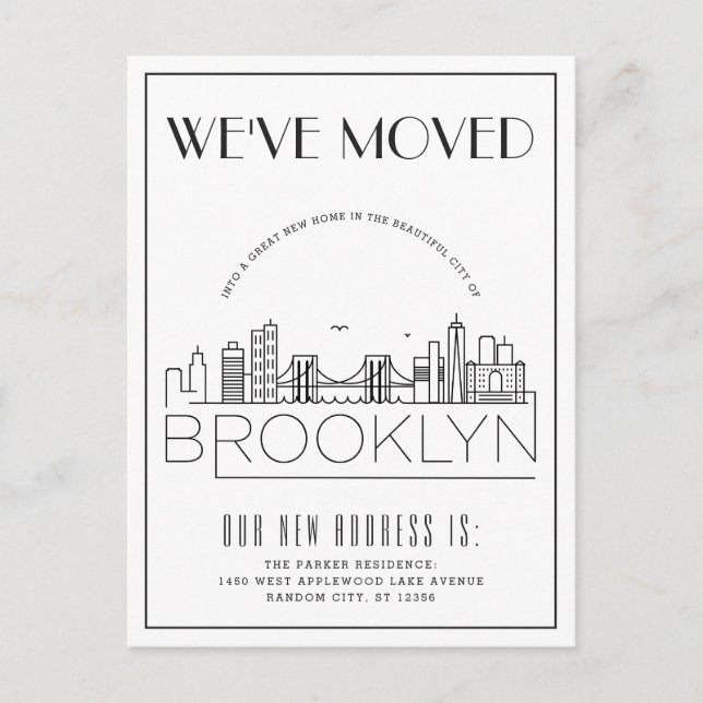  Brooklyn Skyline Modern Deco | Byte av Adress Meddelande Vykort (Framsida)