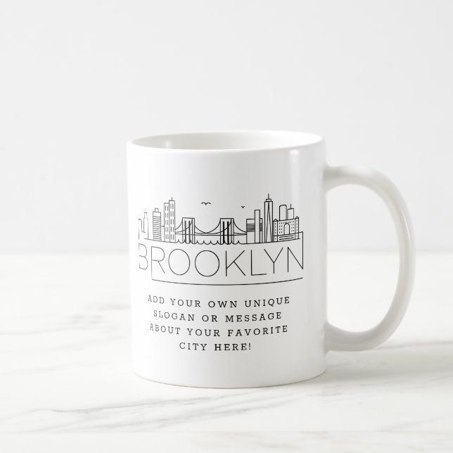 Brooklyn Stylized Skyline | Anpassningsbar Slogan Kaffemugg (Höger)