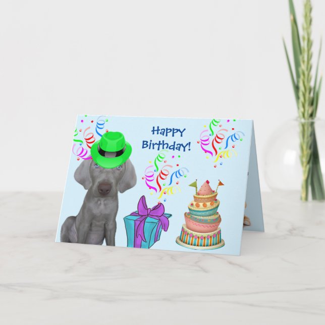 Brooklyn the Weimaraner's Birthday Blast in Blue Helgkort (Framsida)