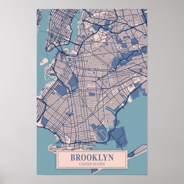 Brooklyn USA Blåsiga Stadskarta Resa Poster (Framsidan)