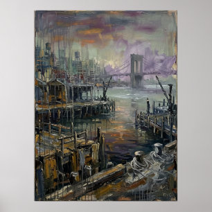 Brooklyn Waterfront Solnedgång Med Brovy Poster