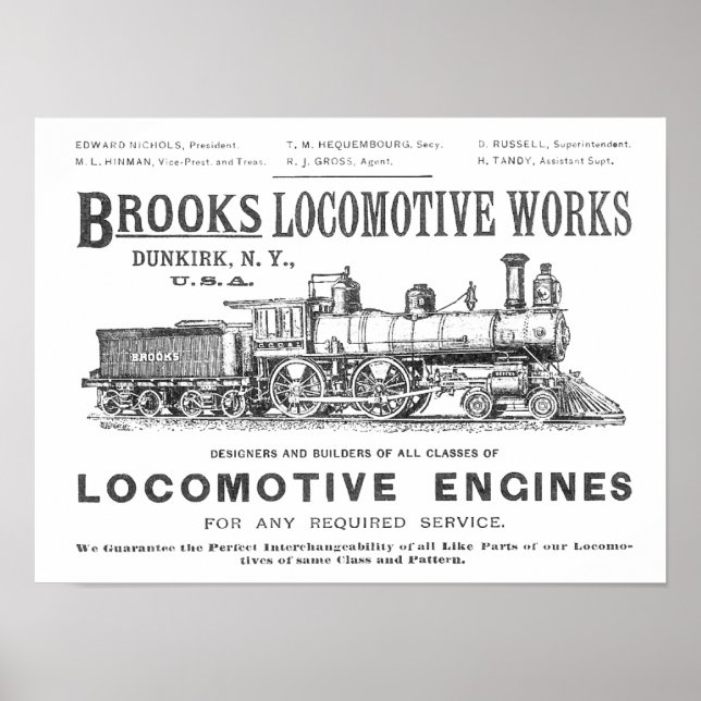 Brooks Steam Locomotive Works 1890 Poster-2 Poster (Framsidan)