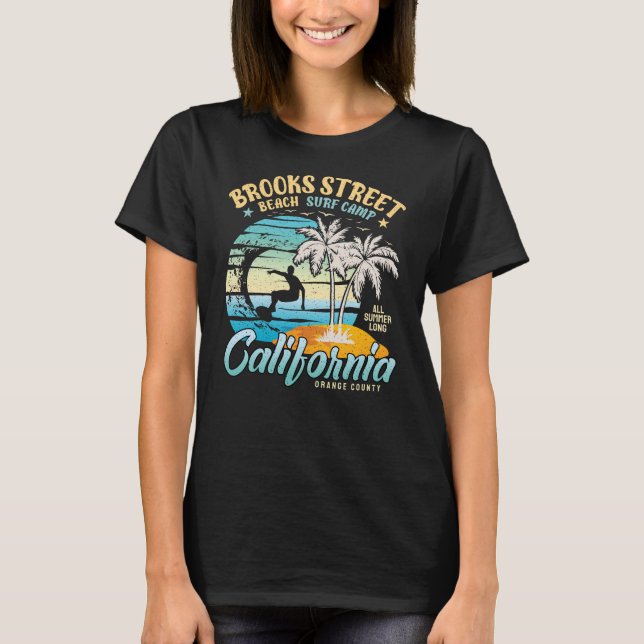 Brooks Street Beach Surfa Camp Surfing California T Shirt (Framsida)