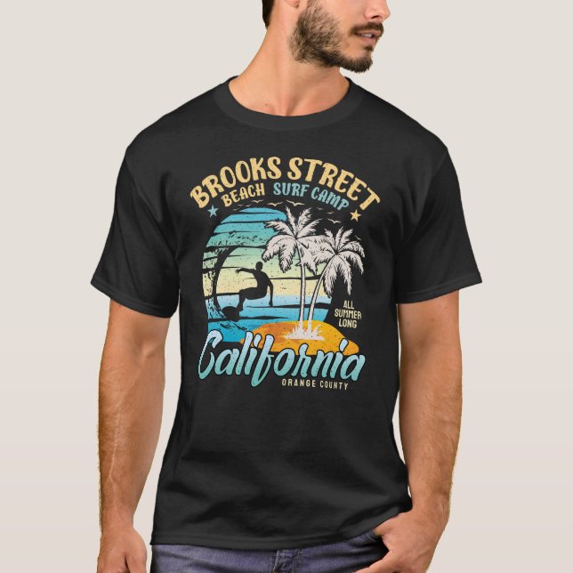 Brooks Street Beach Surfa Camp Surfing California T Shirt (Framsida)
