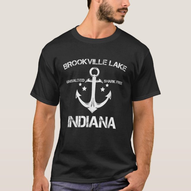 BROOKVILLE SJÖ INDIANA FUNNY Fishing Camping Summ T Shirt (Framsida)