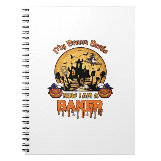 Broom Broke Baker Halloween Witch Chef Pumpkin_1 Anteckningsbok (Framsidan)