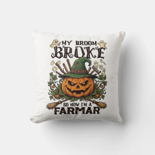 Broom Broke Farmar Halloween Pumpa Häxa Hatt Gho Kudde