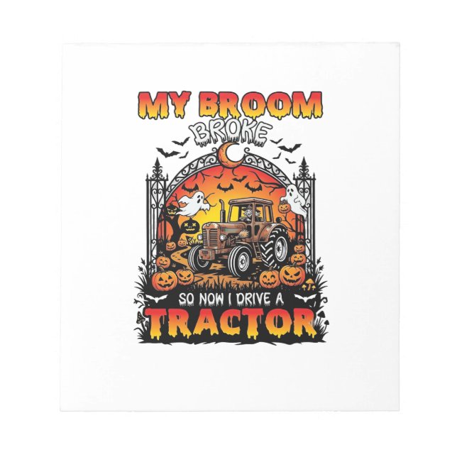 Broom Broke Tractor Halloween Häxa Spöken_1 Anteckningsblock (Framsida)