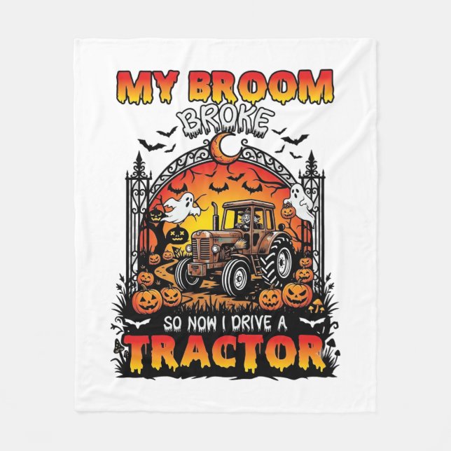 Broom Broke Tractor Halloween Häxa Spöken_1 Fleecefilt (Framsidan)