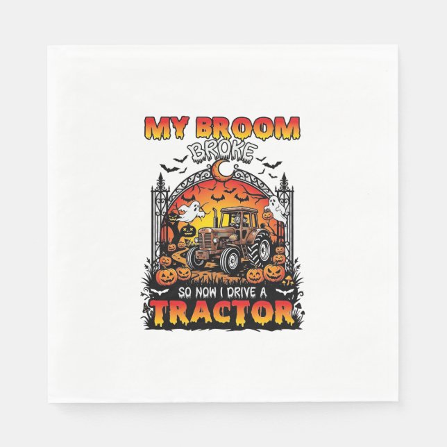 Broom Broke Tractor Halloween Häxa Spöken_1 Pappersservett (Framsidan)