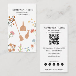 Broom Dustpan Floral Professional Cleaning Service Visitkort