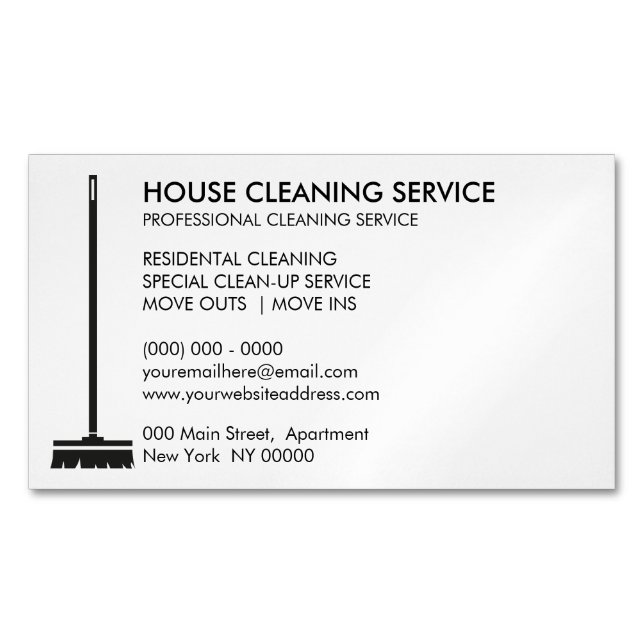 Broom Janitorial Cleaner Enkel Maid Magnetiska Visitkort (Framsida)