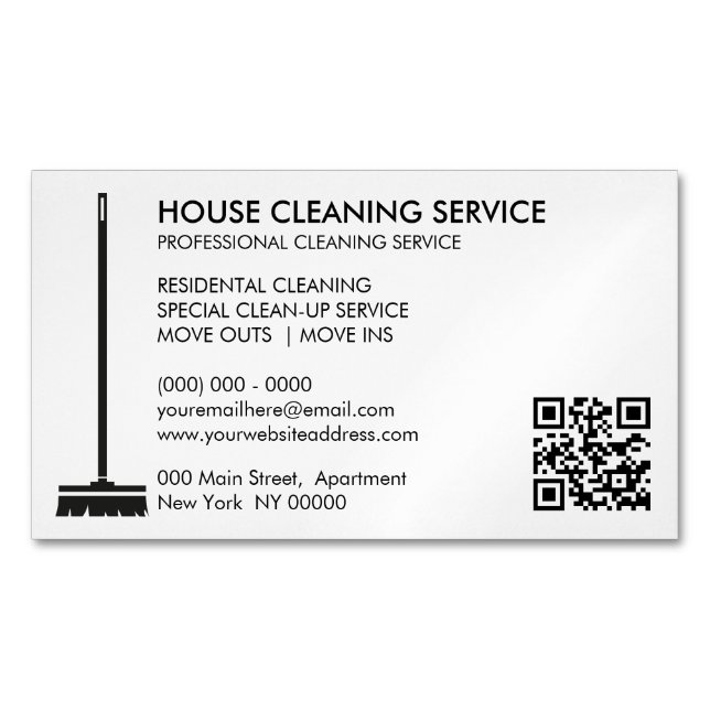 Broom Janitorial Cleaner Enkel Qr-kod Magnetiska Visitkort (Framsida)