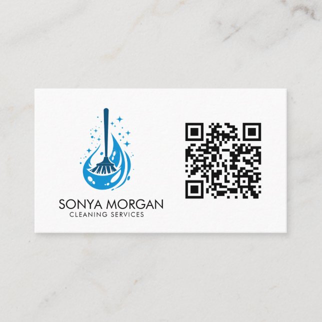 Broom Logo Modern Cleaning Services QR-kod  Visitkort (Framsida)
