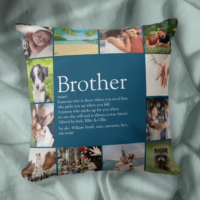 Bror Definition 12 Fotokollage Modernt Roligt Kudde (Brother Definition 12 Photo Collage Modern Fun Throw Pillow)
