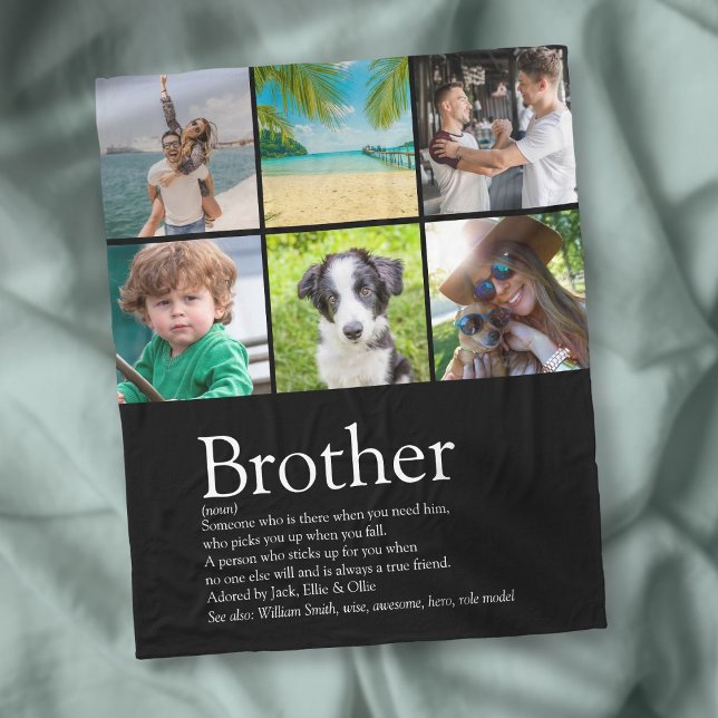 Bror Definition Cool Rolig Fotokollage Fleecefilt (Brother Definition Cool Fun Photo Collage Fleece Blanket)