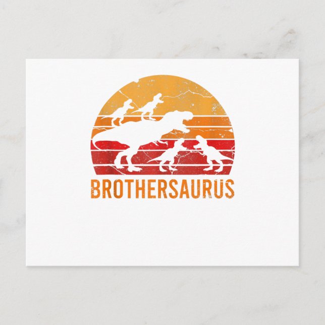Bror Dinosaur 5 Barn Roligt Stort Litet Present Vykort (Framsida)