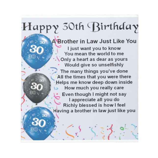 Bror i Law Dikt 30års födelsedag Anteckningsblock (Framsida)