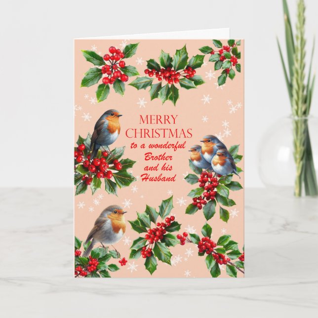 Bror och hans make Robins och Holly julkort Helgkort (Framsida)
