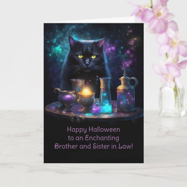 Bror och svägerska Halloween Söt svart katt Kort (Orkide)