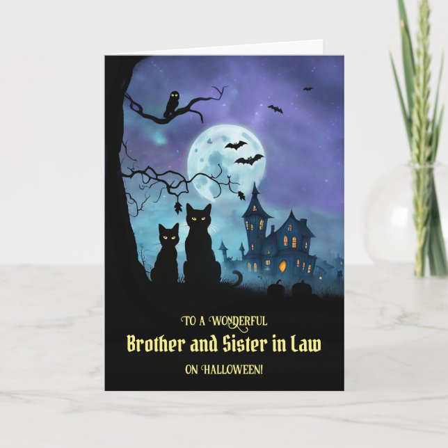 Bror och syster i Law Happy halloween Cute Cat Kort (Framsida)
