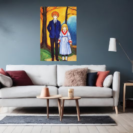 Bror och syster i skogen | AI Art Poster
