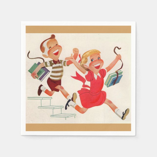 bror och syster på väg till skolan pappersservett (Framsidan)