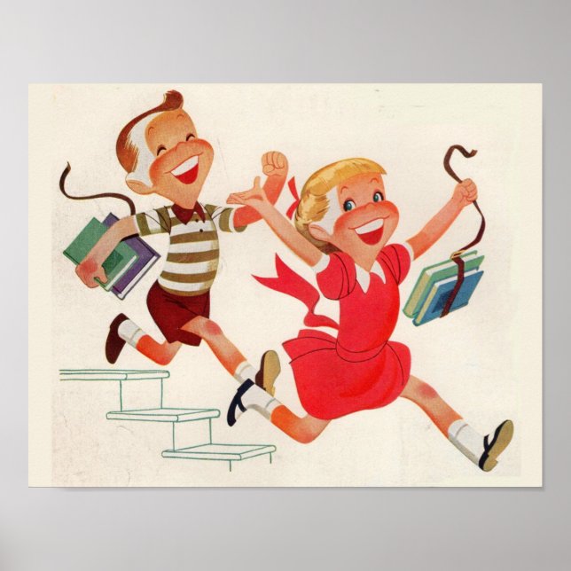 bror och syster på väg till skolan poster (Framsidan)