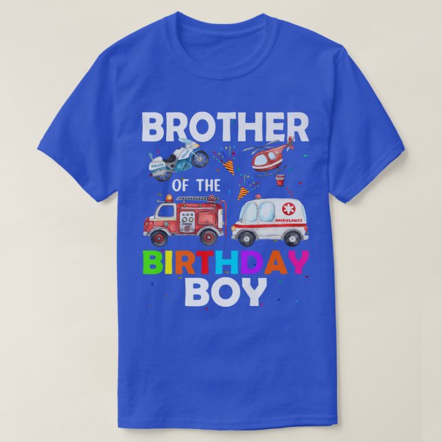 Bror till Birthday Boy Fire Lastbil Ambulance P T Shirt (Design framsida)