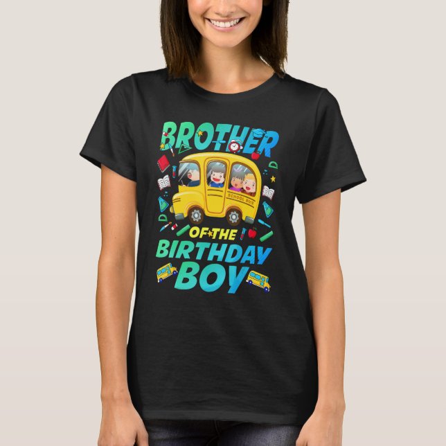 Bror till Birthday Boy School Buss Bday Family T Shirt (Framsida)
