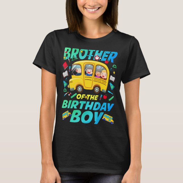 Bror till Birthday Boy School Buss Bday Family T Shirt (Framsida)
