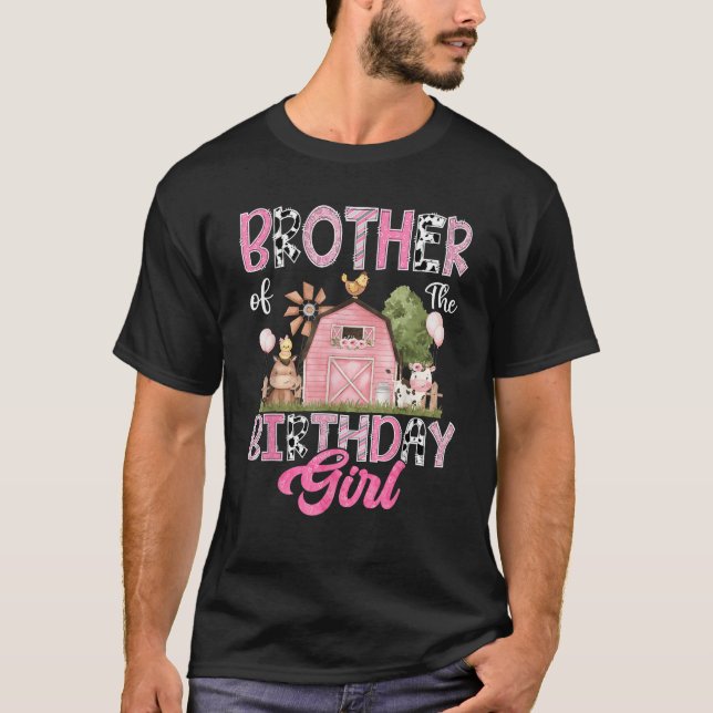Bror till Birthday Girl Girl Cow Rosa 1St Bir T Shirt (Framsida)