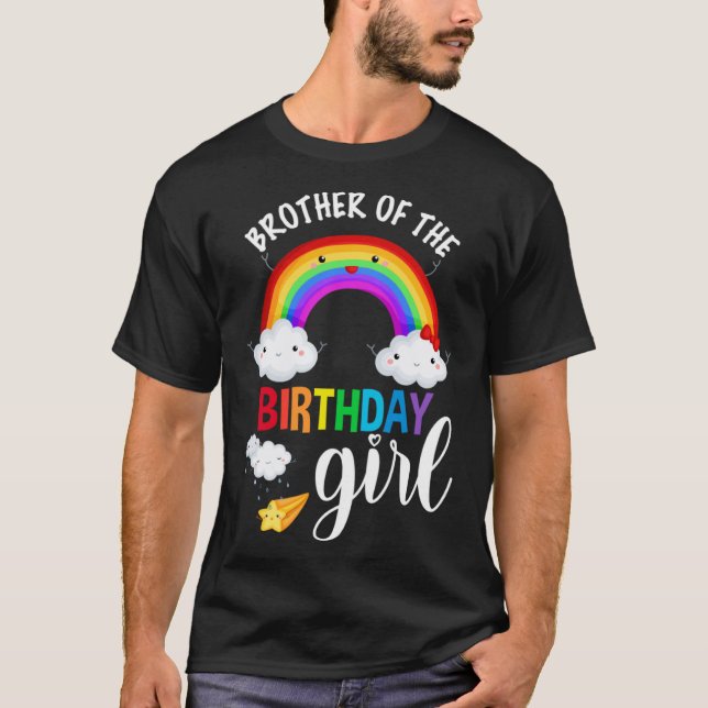 Bror till Birthday Girl Rainbow B Day Matchin T Shirt (Framsida)