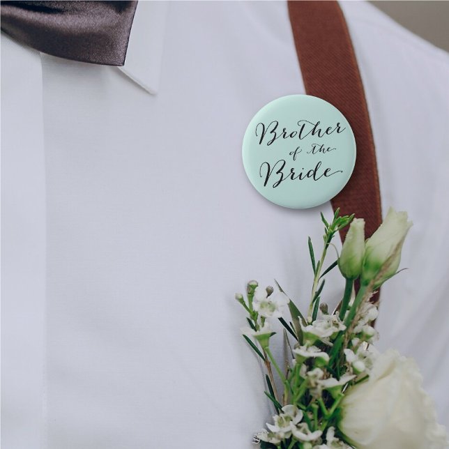 Bror till Bride Bröllop Brudens sida-knappen Knapp (BROTHER OF THE BRIDE Classic Script Wedding Bridal Party Pinback Button @ fatfatin_blue_knot)
