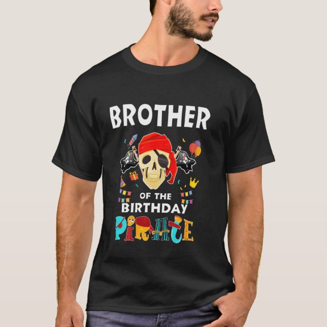 Bror till födelsedags Pirat-tema Matchande Bda T Shirt (Framsida)