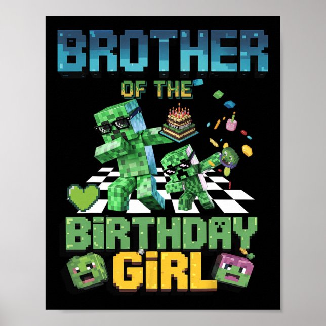 Bror till födelsedagsflickan Roligt videospel Pixe Poster (Framsidan)
