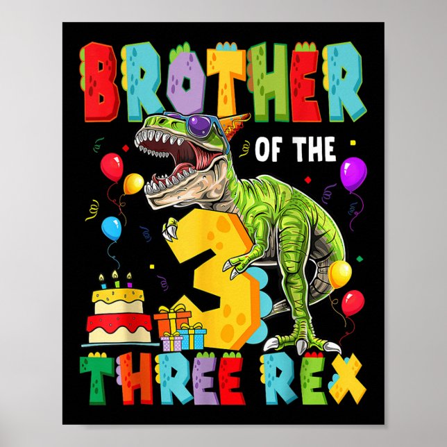 Bror till rex 3:e födelsedag Dinosaur Poster (Framsidan)