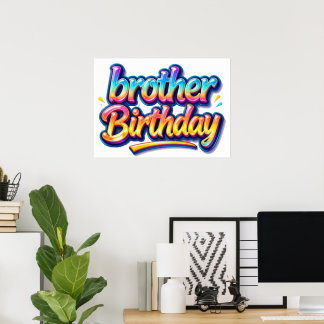 Brors födelsedagspresent Färgglad regnbågstext Poster