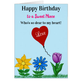 Brorsdotter Födelsedag Kärlek Blommig Hjärtballong Hälsningskort