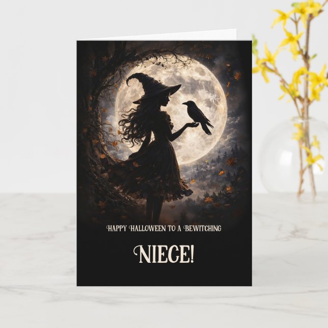 Brorsdotter Halloween Anpassningsbar med Söt Häxa  Kort (Gul blomma)