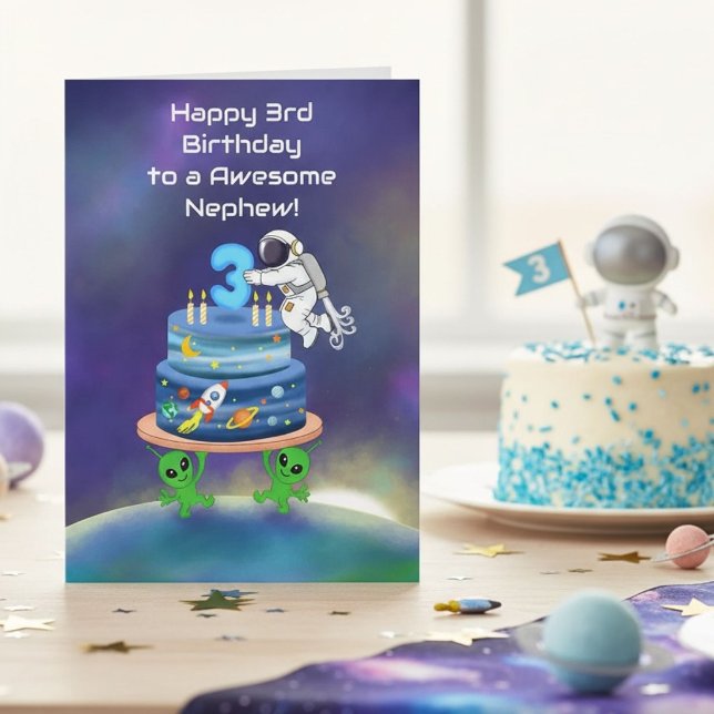 Brorson Glad 3-årsdag Astronaut med utomjordingar Kort (Skapare uppladdad)