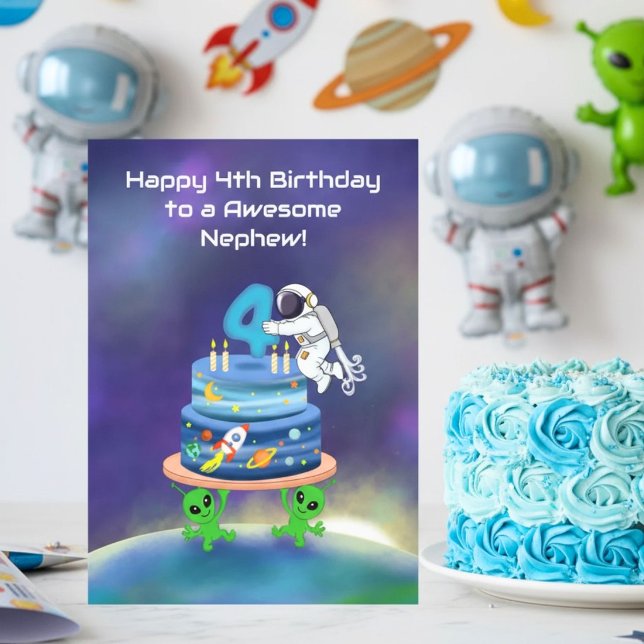 Brorson Glad 4-årsdag Astronaut med Tårta Kort (Skapare uppladdad)