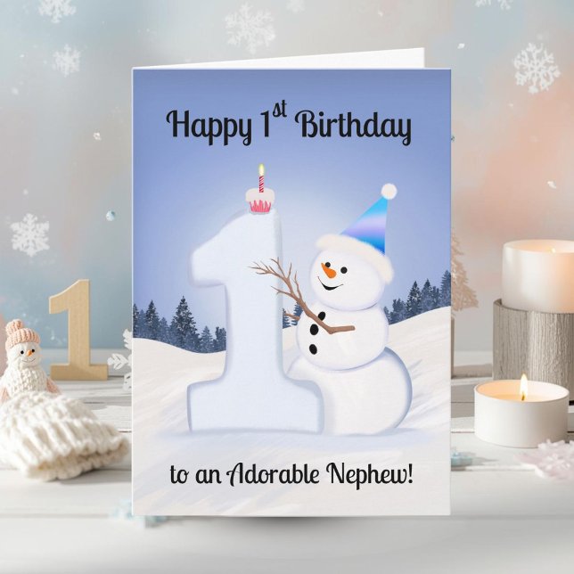 Brorson Happy 1-årsdag Snömannen bygger Kort (Skapare uppladdad)