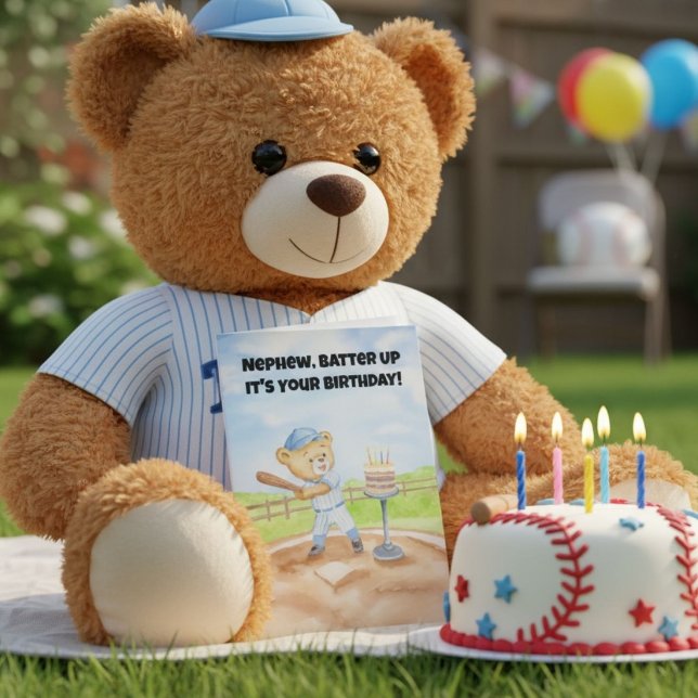 Brorson Happy Birthday Baseboll Teddybjörn Kort (Skapare uppladdad)